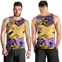 Plumeria Polynesian Pattern Men Tank Top Unique Fantasy Yellow Purple LT01 - Polynesian Pride