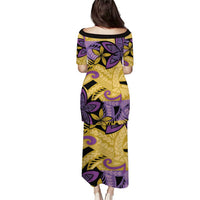Plumeria Polynesian Pattern Puletasi Unique Fantasy Yellow Purple