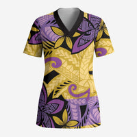 Plumeria Polynesian Pattern Scrub Top Unique Fantasy Yellow Purple LT01 Adult Yellow - Polynesian Pride