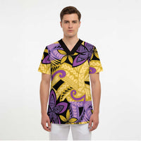 Plumeria Polynesian Pattern Scrub Top Unique Fantasy Yellow Purple LT01 - Polynesian Pride