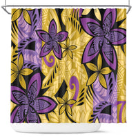Plumeria Polynesian Pattern Shower Curtain Unique Fantasy Yellow Purple