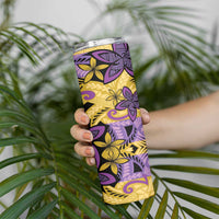 Plumeria Polynesian Pattern Skinny Tumbler Unique Fantasy Yellow Purple
