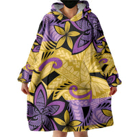 Plumeria Polynesian Pattern Wearable Blanket Hoodie Unique Fantasy Yellow Purple LT01 - Polynesian Pride