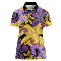 Plumeria Polynesian Pattern Women Polo Shirt Unique Fantasy Yellow Purple LT01 Female Yellow - Polynesian Pride