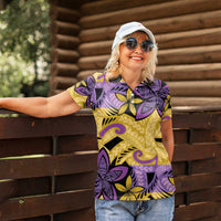 Plumeria Polynesian Pattern Women Polo Shirt Unique Fantasy Yellow Purple LT01 - Polynesian Pride