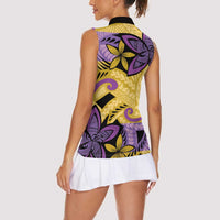 Plumeria Polynesian Pattern Women Sleeveless Polo Shirt Unique Fantasy Yellow Purple