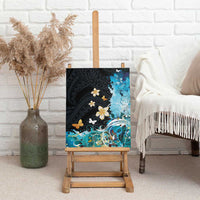 Blue Grunge Polynesian Pattern Canvas Wall Art Plumeria Floral LT01 - Polynesian Pride