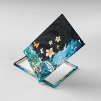Blue Grunge Polynesian Pattern Canvas Wall Art Plumeria Floral LT01 With Frame Blue - Polynesian Pride