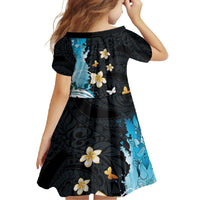 Blue Grunge Polynesian Pattern Family Matching Summer Maxi Dress and Hawaiian Shirt Plumeria Floral