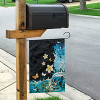 Blue Grunge Polynesian Pattern Garden Flag Plumeria Floral