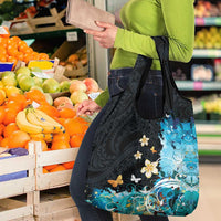 Blue Grunge Polynesian Pattern Grocery Bag Plumeria Floral LT01 - Polynesian Pride