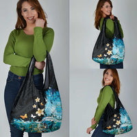 Blue Grunge Polynesian Pattern Grocery Bag Plumeria Floral LT01 - Polynesian Pride