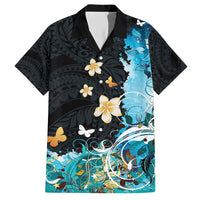 Blue Grunge Polynesian Pattern Hawaiian Shirt Plumeria Floral LT01 Blue - Polynesian Pride