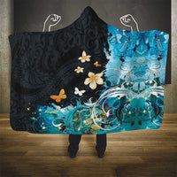 Blue Grunge Polynesian Pattern Hooded Blanket Plumeria Floral LT01 - Polynesian Pride
