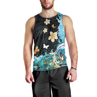 Blue Grunge Polynesian Pattern Men Tank Top Plumeria Floral LT01 - Polynesian Pride