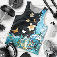 Blue Grunge Polynesian Pattern Men Tank Top Plumeria Floral LT01 - Polynesian Pride