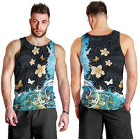 Blue Grunge Polynesian Pattern Men Tank Top Plumeria Floral LT01 - Polynesian Pride