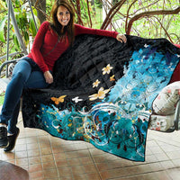 Blue Grunge Polynesian Pattern Quilt Plumeria Floral