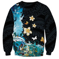 Blue Grunge Polynesian Pattern Sweatshirt Plumeria Floral LT01 - Polynesian Pride