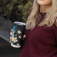 Blue Grunge Polynesian Pattern Tumbler Cup Plumeria Floral