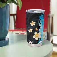 Blue Grunge Polynesian Pattern Tumbler Cup Plumeria Floral