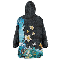 Blue Grunge Polynesian Pattern Wearable Blanket Hoodie Plumeria Floral LT01 - Polynesian Pride