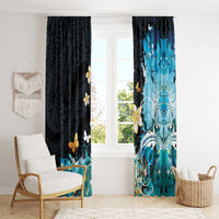 Blue Grunge Polynesian Pattern Window Curtain Plumeria Floral