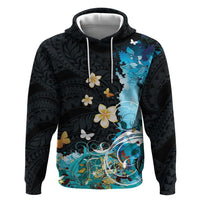 Blue Grunge Polynesian Pattern Zip Hoodie Plumeria Floral LT01 Pullover Hoodie Blue - Polynesian Pride