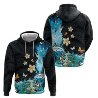 Blue Grunge Polynesian Pattern Zip Hoodie Plumeria Floral LT01 - Polynesian Pride