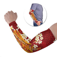 Hawaii King Kamehameha Arm Sleeves Plumeria Lauhala Pattern LT01 Set of 2 Red - Polynesian Pride