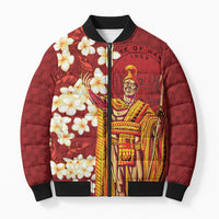 Hawaii King Kamehameha Bomber Puffer Jacket Plumeria Lauhala Pattern LT01 Unisex Red - Polynesian Pride