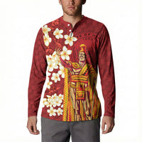Hawaii King Kamehameha Button Sweatshirt Plumeria Lauhala Pattern LT01 - Polynesian Pride