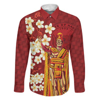 Hawaii King Kamehameha Family Matching Off Shoulder Maxi Dress and Hawaiian Shirt Plumeria Lauhala Pattern