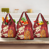 Hawaii King Kamehameha Grocery Bag Plumeria Lauhala Pattern LT01 3-pack One Size Red - Polynesian Pride