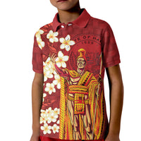Hawaii King Kamehameha Kid Polo Shirt Plumeria Lauhala Pattern LT01 Kid Red - Polynesian Pride