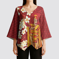 Hawaii King Kamehameha Kimono Sleeve Blouse Plumeria Lauhala Pattern LT01 - Polynesian Pride