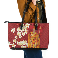 Hawaii King Kamehameha Leather Tote Bag Plumeria Lauhala Pattern LT01 - Polynesian Pride