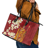 Hawaii King Kamehameha Leather Tote Bag Plumeria Lauhala Pattern LT01 - Polynesian Pride