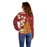 Hawaii King Kamehameha Off Shoulder Sweater Plumeria Lauhala Pattern LT01 - Polynesian Pride