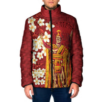Hawaii King Kamehameha Padded Jacket Plumeria Lauhala Pattern LT01 Men Red - Polynesian Pride