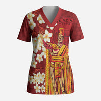 Hawaii King Kamehameha Scrub Top Plumeria Lauhala Pattern LT01 Adult Red - Polynesian Pride