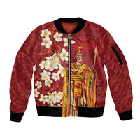 Hawaii King Kamehameha Sleeve Zip Bomber Jacket Plumeria Lauhala Pattern LT01 Unisex Red - Polynesian Pride