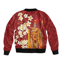 Hawaii King Kamehameha Sleeve Zip Bomber Jacket Plumeria Lauhala Pattern LT01 - Polynesian Pride