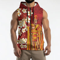 Hawaii King Kamehameha Sleeveless Zip Hoodie Plumeria Lauhala Pattern LT01 - Polynesian Pride