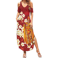 Hawaii King Kamehameha Summer Maxi Dress Plumeria Lauhala Pattern LT01 Women Red - Polynesian Pride