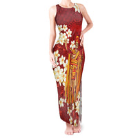 Hawaii King Kamehameha Tank Maxi Dress Plumeria Lauhala Pattern LT01 Women Red - Polynesian Pride
