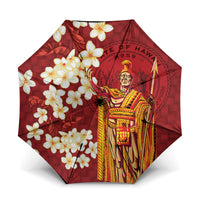Hawaii King Kamehameha Umbrella Plumeria Lauhala Pattern LT01 One Size Folded 11.42 inch Opened Diameter 37.4 inch Red - Polynesian Pride