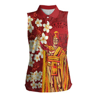 Hawaii King Kamehameha Women Sleeveless Polo Shirt Plumeria Lauhala Pattern LT01 Female Red - Polynesian Pride