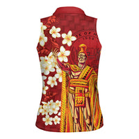 Hawaii King Kamehameha Women Sleeveless Polo Shirt Plumeria Lauhala Pattern LT01 - Polynesian Pride
