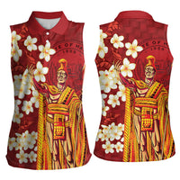 Hawaii King Kamehameha Women Sleeveless Polo Shirt Plumeria Lauhala Pattern LT01 - Polynesian Pride